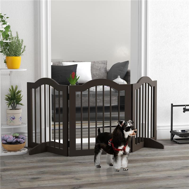CANCELLINO PER CANI PIEGHEVOLE A 3 SEZIONI IN LEGNO 154.5X29.5X61CM CAFFÈ