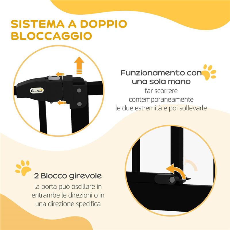 CANCELLETTO PER CANI ESTENSIBILE CON 2 BLOCCHI E CHIUSURA AUTOMATICA IN METALLO E PLASTICA 74-87X78 CM NERO