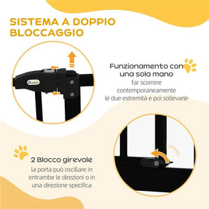 CANCELLETTO PER CANI ESTENSIBILE CON 2 BLOCCHI E CHIUSURA AUTOMATICA IN METALLO E PLASTICA 74-87X78 CM NERO