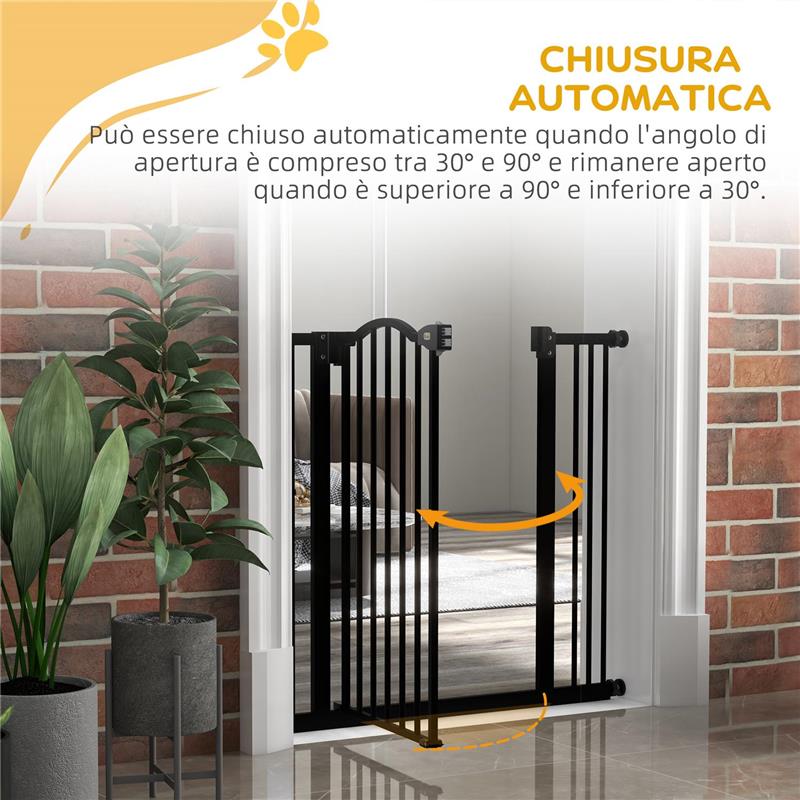 CANCELLETTO PER CANI ESTENSIBILE CON 2 BLOCCHI E CHIUSURA AUTOMATICA IN METALLO E PLASTICA 74-87X78 CM NERO