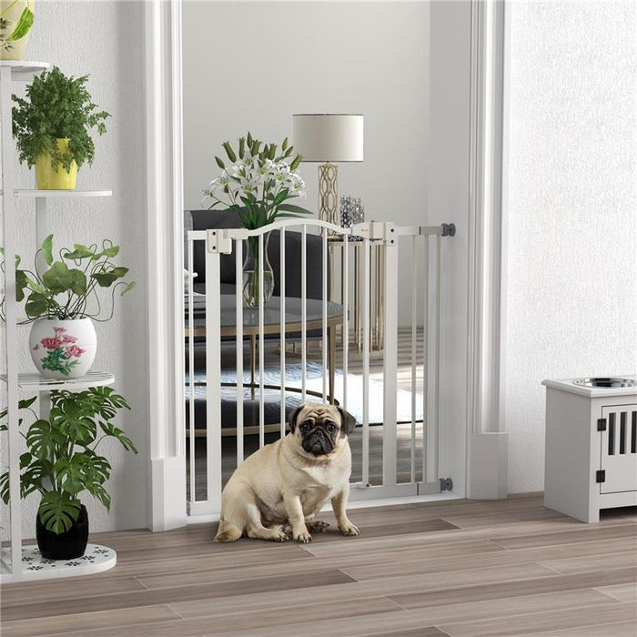 CANCELLETTO PER CANI ESTENSIBILE CON 2 BLOCCHI E CHIUSURA AUTOMATICA IN METALLO E PLASTICA 74-87X78 CM BIANCO