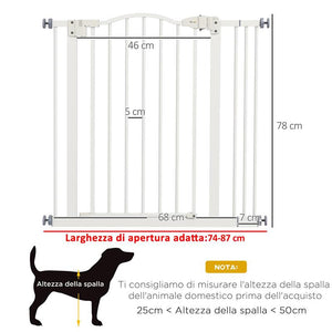 CANCELLETTO PER CANI ESTENSIBILE CON 2 BLOCCHI E CHIUSURA AUTOMATICA IN METALLO E PLASTICA 74-87X78 CM BIANCO