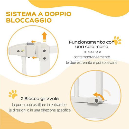 CANCELLETTO PER CANI ESTENSIBILE CON 2 BLOCCHI E CHIUSURA AUTOMATICA IN METALLO E PLASTICA 74-87X78 CM BIANCO
