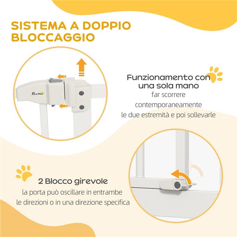 CANCELLETTO PER CANI ESTENSIBILE CON 2 BLOCCHI E CHIUSURA AUTOMATICA IN METALLO E PLASTICA 74-87X78 CM BIANCO