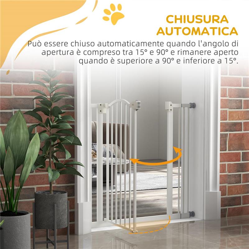 CANCELLETTO PER CANI ESTENSIBILE CON 2 BLOCCHI E CHIUSURA AUTOMATICA IN METALLO E PLASTICA 74-87X78 CM BIANCO