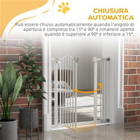 CANCELLETTO PER CANI ESTENSIBILE CON 2 BLOCCHI E CHIUSURA AUTOMATICA IN METALLO E PLASTICA 74-87X78 CM BIANCO