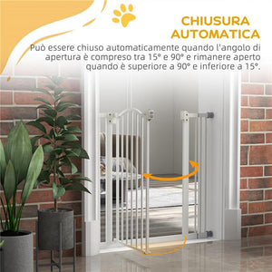 CANCELLETTO PER CANI ESTENSIBILE CON 2 BLOCCHI E CHIUSURA AUTOMATICA IN METALLO E PLASTICA 74-87X78 CM BIANCO