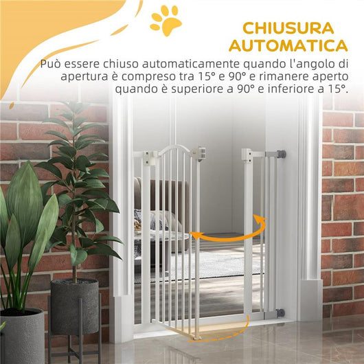 CANCELLETTO PER CANI ESTENSIBILE CON 2 BLOCCHI E CHIUSURA AUTOMATICA IN METALLO E PLASTICA 74-87X78 CM BIANCO