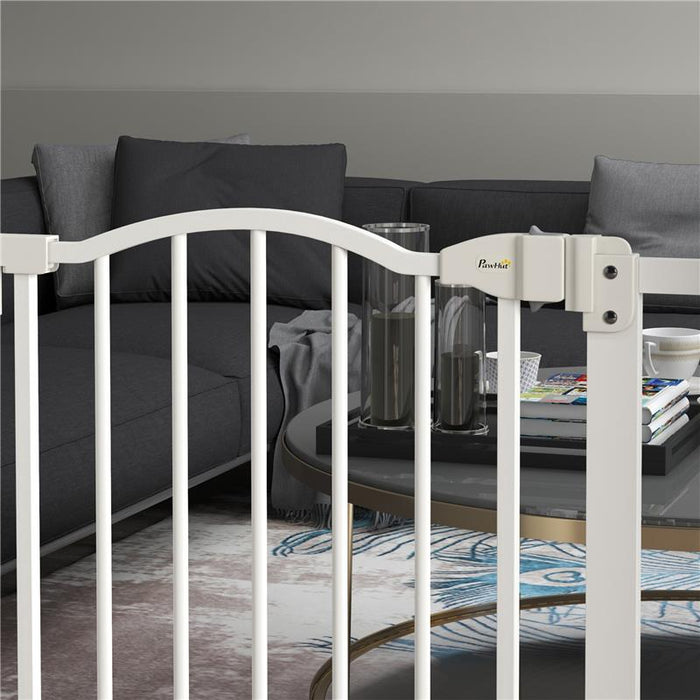 CANCELLETTO PER CANI ESTENSIBILE CON 2 BLOCCHI E CHIUSURA AUTOMATICA IN METALLO E PLASTICA 74-87X78 CM BIANCO