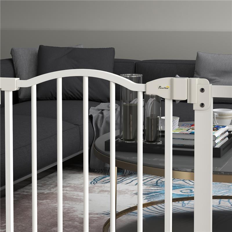 CANCELLETTO PER CANI ESTENSIBILE CON 2 BLOCCHI E CHIUSURA AUTOMATICA IN METALLO E PLASTICA 74-87X78 CM BIANCO