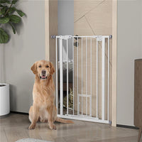 CANCELLINO PER CANI REGOLABILE ALTO CON PORTA PICCOLA E CHIUSURA AUTOMATICA 74-80X104CM BIANCO