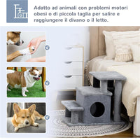 SCALETTA PER CANI CON GRADINO RIMOVIBILE, PALLINA E AREA INTERNA, IN TRUCIOLATO, 60X40X66 CM, GRIGIO