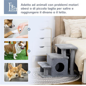 SCALETTA PER CANI CON GRADINO RIMOVIBILE, PALLINA E AREA INTERNA, IN TRUCIOLATO, 60X40X66 CM, GRIGIO