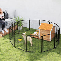 RECINTO PER CANI A 12 PANNELLI MODULABILI DA 68X1.5X80CM IN ACCIAIO NERO CON PORTA DI INGRESSO