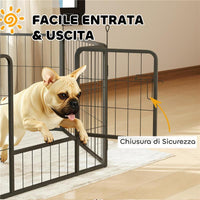 RECINTO PER CANI A 6 PANNELLI MODULABILI DA 80X1.5X60 CM IN ACCIAIO NERO CON PORTA DI INGRESSO