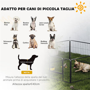 RECINTO PER CANI A 6 PANNELLI MODULABILI DA 80X1.5X60 CM IN ACCIAIO NERO CON PORTA DI INGRESSO