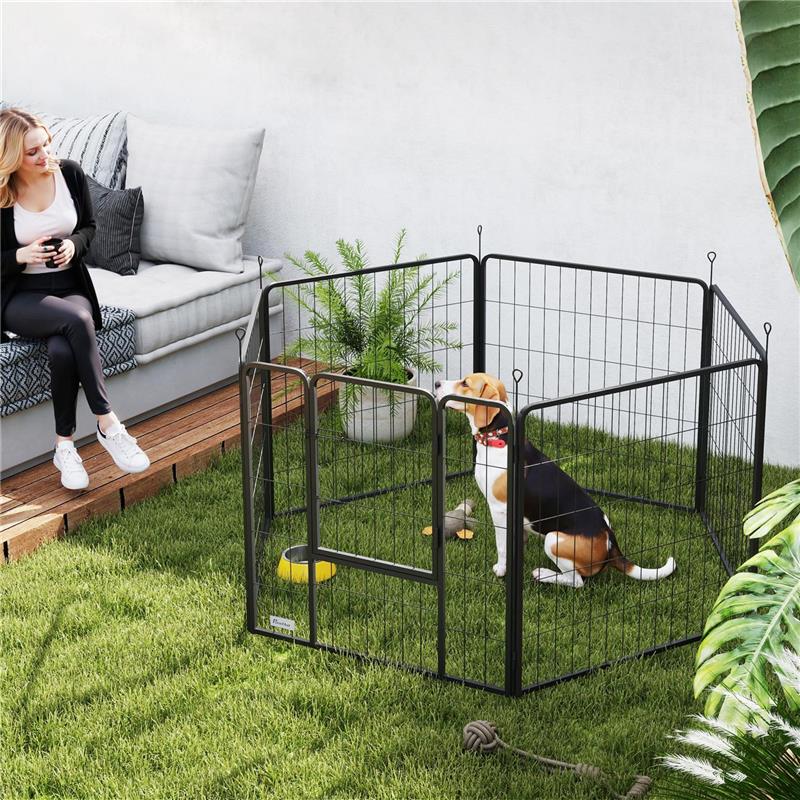 RECINTO PER CANI A 6 PANNELLI MODULABILI PIEGHEVOLE CON PORTA IN ACCIAIO, ALTEZZA 80 CM, NERO