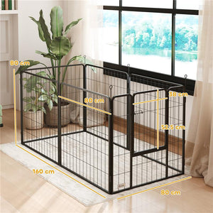 RECINTO PER CANI A 6 PANNELLI MODULABILI PIEGHEVOLE CON PORTA IN ACCIAIO, ALTEZZA 80 CM, NERO