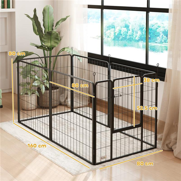 RECINTO PER CANI A 6 PANNELLI MODULABILI PIEGHEVOLE CON PORTA IN ACCIAIO, ALTEZZA 80 CM, NERO