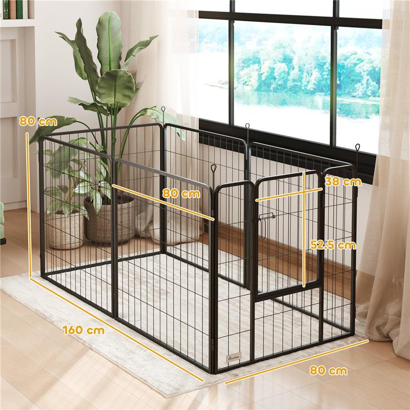 RECINTO PER CANI A 6 PANNELLI MODULABILI PIEGHEVOLE CON PORTA IN ACCIAIO, ALTEZZA 80 CM, NERO