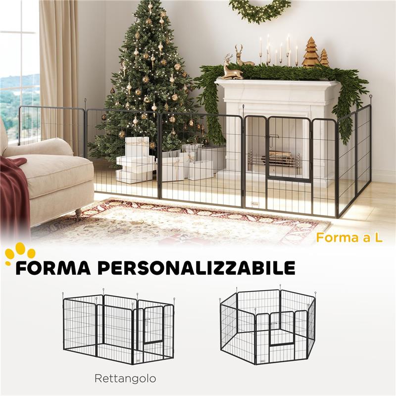 RECINTO PER CANI A 6 PANNELLI MODULABILI PIEGHEVOLE CON PORTA IN ACCIAIO, ALTEZZA 80 CM, NERO