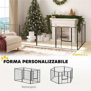 RECINTO PER CANI A 6 PANNELLI MODULABILI PIEGHEVOLE CON PORTA IN ACCIAIO, ALTEZZA 80 CM, NERO