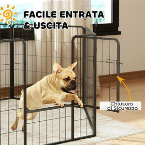 RECINTO PER CANI A 6 PANNELLI MODULABILI PIEGHEVOLE CON PORTA IN ACCIAIO, ALTEZZA 80 CM, NERO