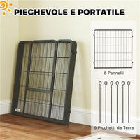 RECINTO PER CANI A 6 PANNELLI MODULABILI PIEGHEVOLE CON PORTA IN ACCIAIO, ALTEZZA 80 CM, NERO