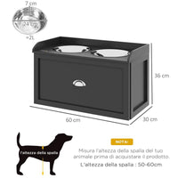 CIOTOLE PER CANI RIALZATE IN ACCIAIO INOX E LEGNO CON CASSETTO 60X30X36 CM NERO