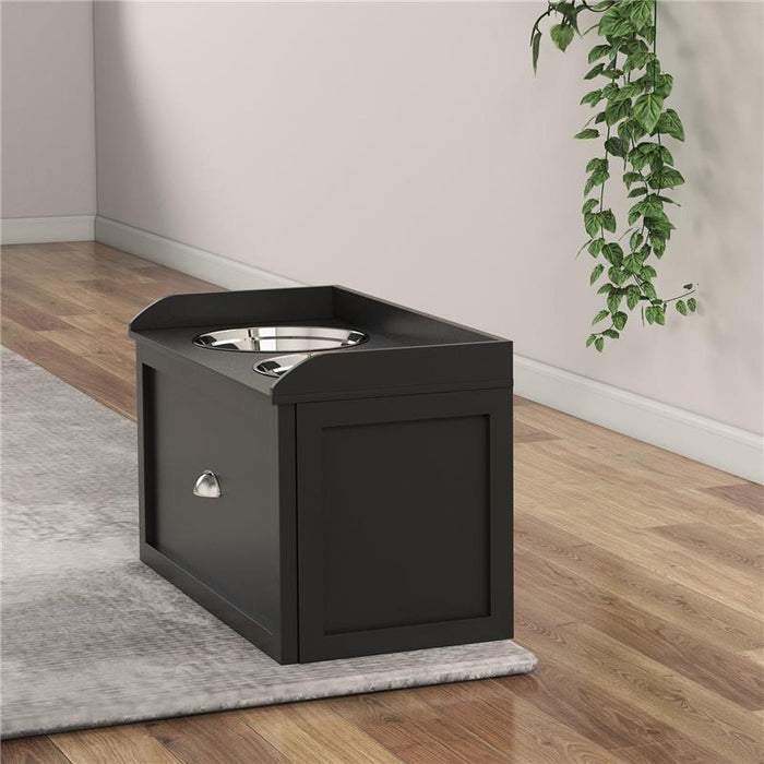 CIOTOLE PER CANI RIALZATE IN ACCIAIO INOX E LEGNO CON CASSETTO 60X30X36 CM NERO