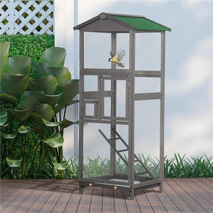 GABBIA PER UCCELLI ALTA 165CM IN LEGNO DA ESTERNO CON 2 PORTE E VASSOIO ESTRAIBILE 68X63X165 CM GRIGIO CHIARO