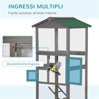 GABBIA PER UCCELLI ALTA 165CM IN LEGNO DA ESTERNO CON 2 PORTE E VASSOIO ESTRAIBILE 68X63X165 CM GRIGIO CHIARO