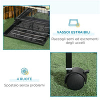 GABBIA VOLIERA PER UCCELLI PER INTERNI CON RUOTE E VASSOI ESTRAIBILI 51.5X50X140 CM NERO