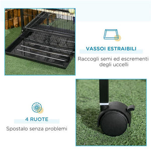 GABBIA VOLIERA PER UCCELLI PER INTERNI CON RUOTE E VASSOI ESTRAIBILI 51.5X50X140 CM NERO