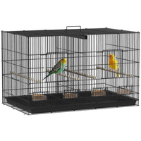 GABBIA PER UCCELLI CON DIVISORIO E RIPIANO INFERIORE PORTAOGGETTI IN ACCIAIO E PP 94X57X57 CM NERO