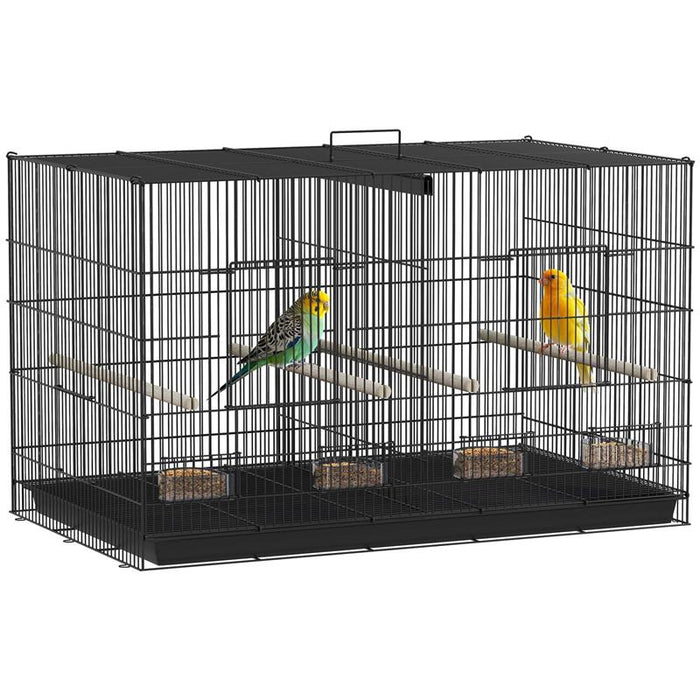 GABBIA PER UCCELLI CON DIVISORIO E RIPIANO INFERIORE PORTAOGGETTI IN ACCIAIO E PP 94X57X57 CM NERO