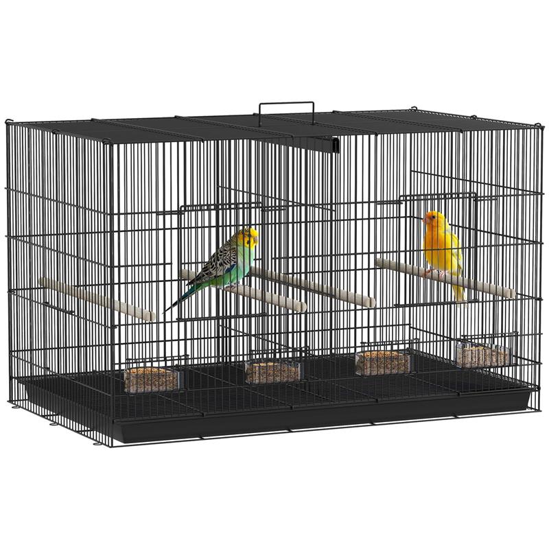 GABBIA PER UCCELLI CON DIVISORIO E RIPIANO INFERIORE PORTAOGGETTI IN ACCIAIO E PP 94X57X57 CM NERO