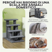 SCALETTA PER CANI E GATTI A 4 GRADINI CON RIVESTIMENTO IN PELUCHE, 61X41X60 CM, GRIGIO