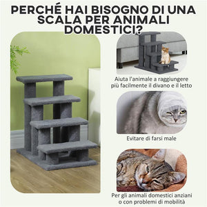 SCALETTA PER CANI E GATTI A 4 GRADINI CON RIVESTIMENTO IN PELUCHE, 61X41X60 CM, GRIGIO