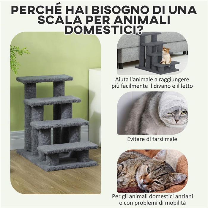 SCALETTA PER CANI E GATTI A 4 GRADINI CON RIVESTIMENTO IN PELUCHE, 61X41X60 CM, GRIGIO