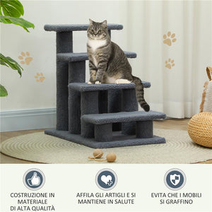SCALETTA PER CANI E GATTI A 4 GRADINI CON RIVESTIMENTO IN PELUCHE, 61X41X60 CM, GRIGIO