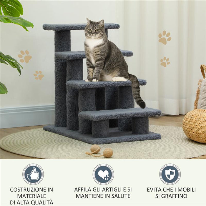SCALETTA PER CANI E GATTI A 4 GRADINI CON RIVESTIMENTO IN PELUCHE, 61X41X60 CM, GRIGIO