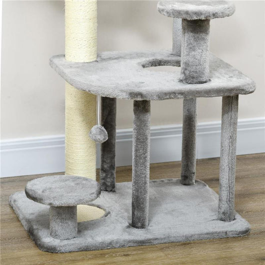 ALBERO TIRAGRAFFI PER GATTI CON LETTINO E CASETTA IN PELUCHE PALI IN SISAL 60X48X92 CM GRIGIO