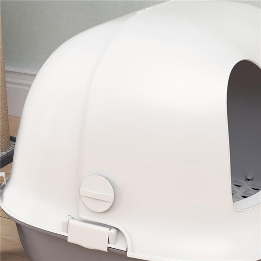 LETTIERA PER GATTI CHIUSA CON GATTAIOLA E PALETTA IN PP 58X46X39 CM GRIGIO CHIARO E BIANCO