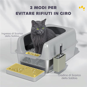 LETTIERA PER GATTI CON GRADINO PALETTA E BOX PORTAOGGETTI IN ACCIAIO INOX E ABS 60.2X40.6X29 CM GRIGIO CHIARO