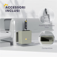 LETTIERA PER GATTI CON GRADINO PALETTA E BOX PORTAOGGETTI IN ACCIAIO INOX E ABS 60.2X40.6X29 CM GRIGIO CHIARO