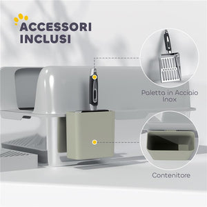 LETTIERA PER GATTI CON GRADINO PALETTA E BOX PORTAOGGETTI IN ACCIAIO INOX E ABS 60.2X40.6X29 CM GRIGIO CHIARO