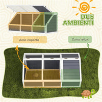 CASETTA PER TARTARUGHE DI TERRA SENZA FONDO IN LEGNO DI ABETE E ACCIAIO ZINCATO 120X55X50A CM GRIGIO E BIANCO