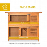 CONIGLIERA DA ESTERNO IN LEGNO CON CASETTA E RECINTO A 2 PIANI 122X48X100 CM