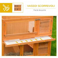 CONIGLIERA DA ESTERNO IN LEGNO CON CASETTA E RECINTO A 2 PIANI 122X48X100 CM